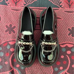 Patent Leather Chain Loafers in Black